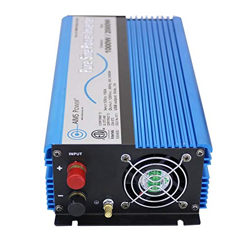 AIMS 1000 Watt, 2000 Watt Peak, Pure Sine DC to AC Power Inverter, USB Port, 2 Year Warranty, Optional Remote, Listed to UL 458