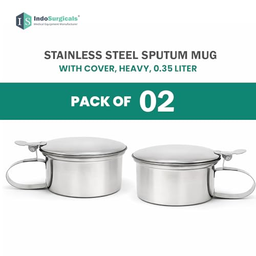 Image of IS IndoSurgicals Stainless Steel Sputum Mug with Cover, Heavy, 0.35 Liter (Pack of 2pcs)