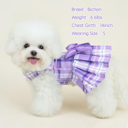 XPUDAC 4 Pack Plaid Dog Dress for Small Dog, Sweet Bowknot Cute Puppy Dress Pet Princess Clothes for Birthday Holiday Spring Summer Pet Outfits Girl Pink Purple, XS - Image 4