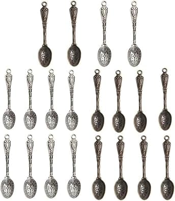 20Pcs Antique Silver Color 10 x 49 mm Vintage Carved Spoon Metal Charms Accessories Beading Supplies for Women,DIY Craft Jewelry Making Necklace Bracelet Key Chain,Beading and Jewelry Making