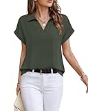 Timeson Work Tops for Women Office Professional: Wrinkle Free - Blouses for Women Fashion 2025 - Short Sleeve Business Casual Shirts Job Interview Clothes Ladies Dressy Chiffon Tunics Chive Green L