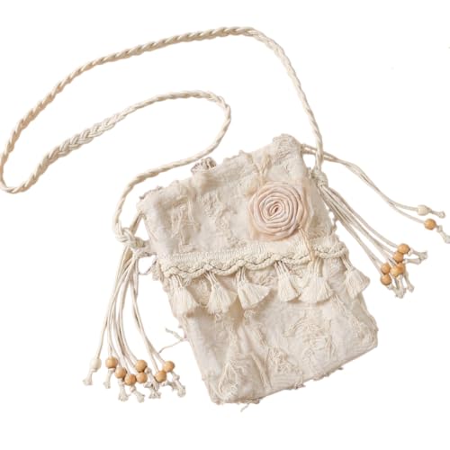 Sac de rangement multifonction fait à la main réglable 21 cm x 24 cm en tissu à pompons tendance et créatif pour cadeau, téléphones portables, monnaie, cosmétiques, sous-vêtements.