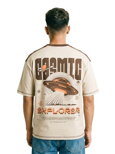 Image of CRAZYMONK Cosmic Explorer Oversized T-Shirt - Beige & Brown