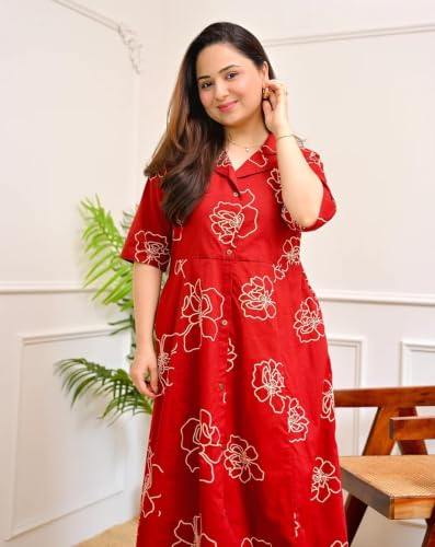 Image of Womens Printed Rayon Anarkali Shirt Collor Kurta for Girls Regular Fit Casual Wear Gown