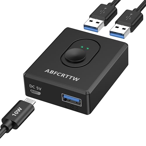 Conmutador USB 2 PC, bidireccional 2 en 1 Salida o 1 en 2 Salidas, con Puerto de 15 W y Two Cables USB 3.0 de 1 m, para PC, Ordenador portátil