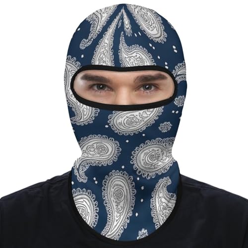 Dark Blue Paisley Pattern Balaclava Face Mask Ski Bandana Face Masks UV Protection Windproof Scarf Hood for Women Men