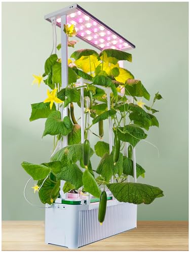 E SUPEREGROW Large Hydroponics Growing System kit with Trellis,Smart Indoor Hydroponic Gardening System with LED Grow Light, Indoor Hydroponic Grow Kit for Tomato,Pepper,Cucumbers(7L,Pump)