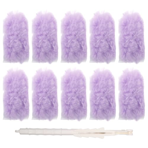 Hemobllo Plumero Extensible de Microfibra Color Claro y Púrpura, Mango Largo Ajustable, 10 Paños Reutilizables para Eliminar Polvo Estático en Muebles, Persianas y Dispositivos