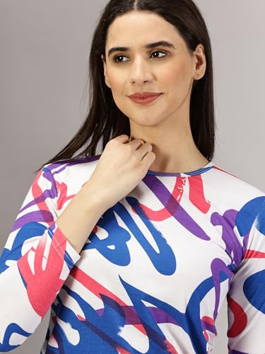 Image of RodZen Women's 100% Cotton Full Sleeve Abstract Printed Regular T-Shirt