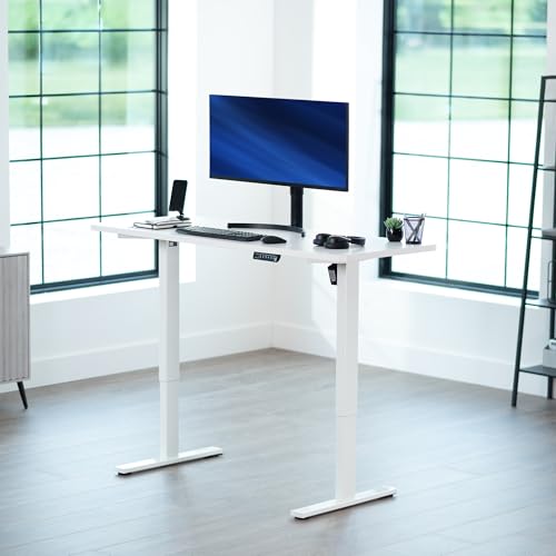 Image of VIVO Electric 60 x 24 in Standing Desk, Memory Height Adjustment, 1B Series, Holds 220 lbs, One-Piece White Top, White Frame, DESK-KIT-1W6W