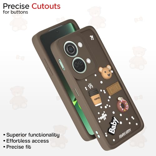 Image of Pikkme Back Cover for OnePlus Nord 3 5G | Cute Fun Cartoon 3D Bear Silicone Full Body Protection Bumper Case (Brown)
