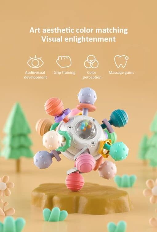 Image of StarAndDaisy Soft Baby Teether and Teeth Rattle Ball Toys for Infants & Toddlers (MBall Teether White)