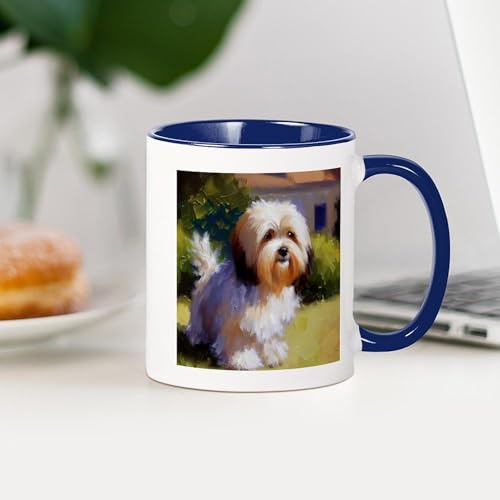 Taza de cerámica 11 oz color blanco y azul marino miniatura 4