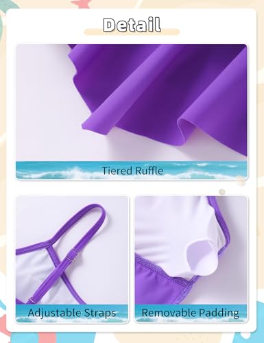 Image of Girls Tankini Swimsuit 2 Piece Tiered Ruffle Bathing Suit Teen Girl Swimsuit 6-14Y
