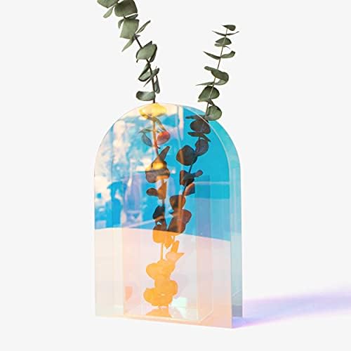 Lunar Sol Iridescent Vase - Clear Acrylic Rainbow Glass Vases for Centerpieces - Modern Unique Home Decor - Trendy, Geometric, Minimalist Vase for Flowers - Abstract, Colorful Flower Vase