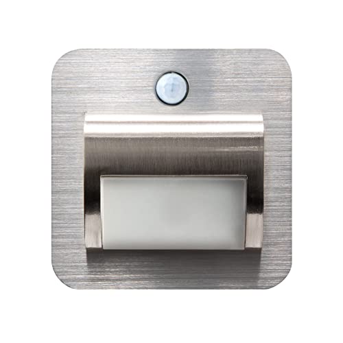 Heitronic Panel de instalación de 2 W Valence, sensor PIR, cabe en cajas de interruptor/pared hueca, apertura de acero inoxidable Cover