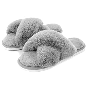 Metog Women’s Fuzzy Slippers House Slippers Cross Band Slippers Indoor Outdoor Soft Open Toe Slippers
