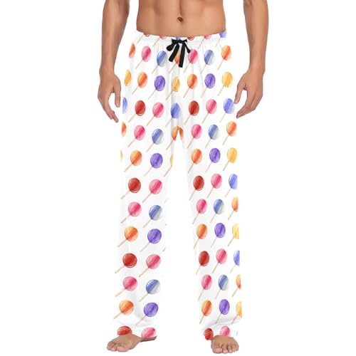 Mens Cotton Pajama Pants Sleep Lounge Pj Bottoms Sleepwear with Pockets Drawstring S Lollipop2