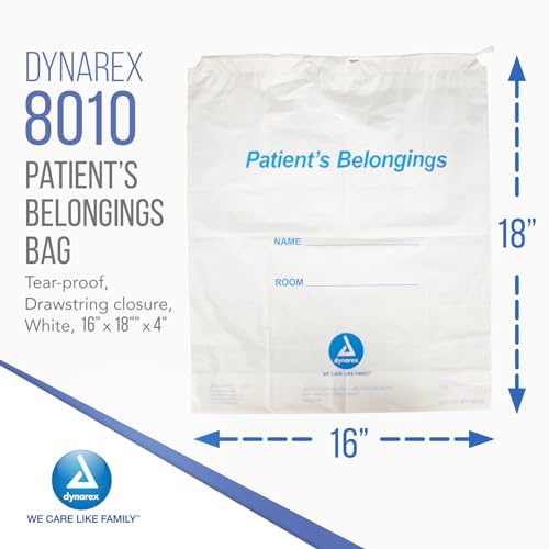 Image of Dynarex 8010 Patient Belonging Bag with Drawstring, 16 inch Length, 18 inch Width, 4 inch Height, White, Pack of 250