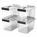 YYXB 4 Pack Plastic Storage Bins with Lids and Handle, Clear Plastic Latching Box for Storage, Stackable Storage Containers for Organizing, 5 Quart
