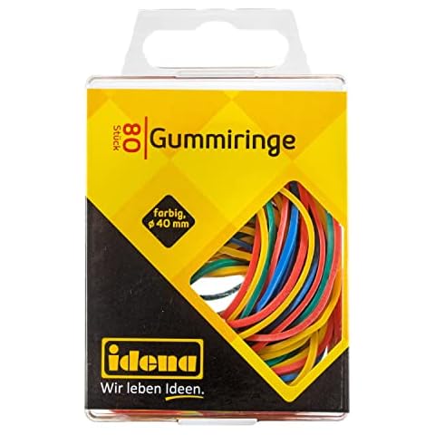 Idena 334033 - Gummiringe, 80 Stück, 40 mm Durchmesser, farbig sortiert Cover