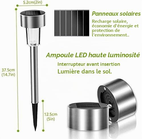 Lot de 16 lampes solaires de jardin en acier inoxydable - Lampes solaires étanches pour jardin - Décoration pour l'extérieur - Routes de sécurité - Pour jardin, patio, pelouse – vue 2