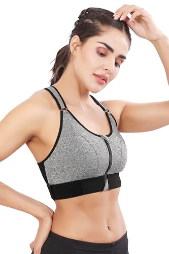 Image of Bella Voste Women Polyester Spandex High Impact Front Zip Sports Bra Fitness Criss Cross Back Crop Tops Tank Gym Yoga Workout, Size: M-5XL