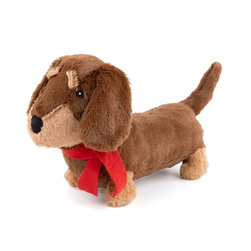 Fuzzl Sizzles Dachshund Plush Dog Toy Toffee Brown Sausage Dog with Squeaker Soft Durable Chew & Comfort Toy for Puppies Small Medium & Large Dogs