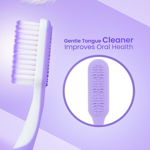 Image of Enshine Advance Clean+ Soft Toothbrush for Adults - Pack of 8 | Ultra Soft Tapered PBT Bristles | Tooth Brush Set with Non-Slip Grip | Manual Toothbrushes for Sensitive Gums & Enamel | Color Purple