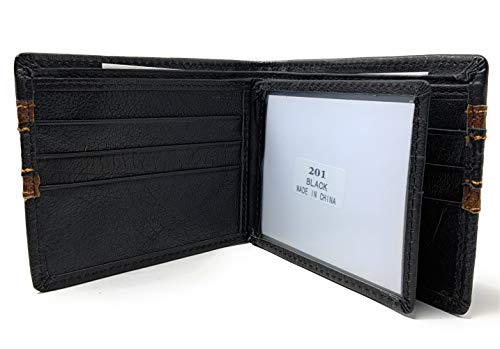 Western Genuine Leather Mens Metal Concho Bifold Short Wallet in Multi Emblem (Black Praying Cowboy)2