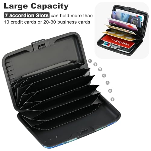 Image of ELFISH Mini RFID Aluminum Wallet Credit Cards Holder Business Card Case Metal ID Case for Men Women(Blue Cat)