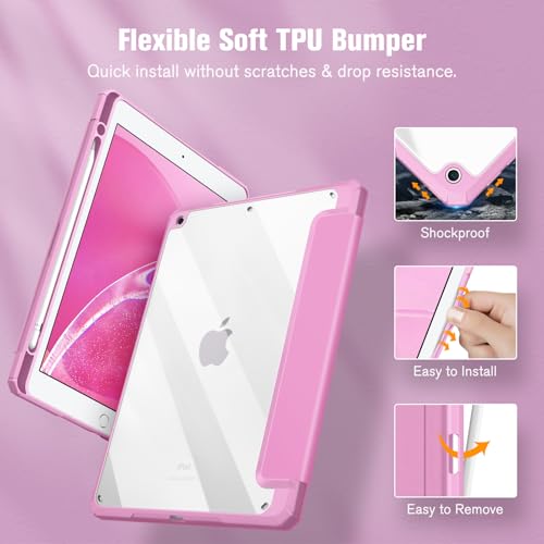 Image of Fintie Hybrid Slim Case for iPad 9th / 8th / 7th Generation (2021 /2020 / 2019) 10.2 Inch - [Built-in Pencil Holder] Shockproof Cover with Clear Transparent Back Shell, Lilac Pink