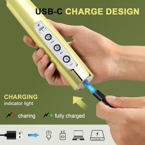 Image of YUSWKO Champagne Gold Handheld Milk Frother Wand for Coffee, Rechargeable Electric Whisk with 3 Heads 3 Speeds Drink Mixer Coffee Frother For Latte, Cappuccino, Hot Chocolate, Egg