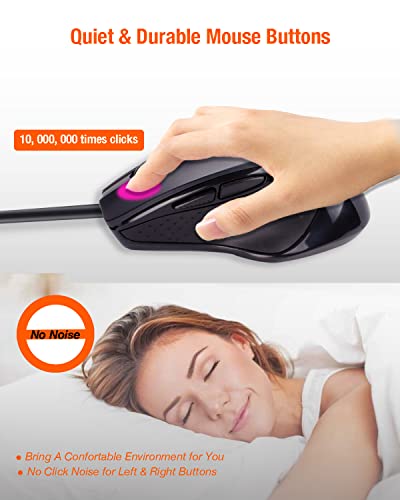Ratón USB C con cable y diseño ergonómico de 6 botones para MacBook Pro e iPad Pro 6