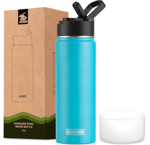 Image of koodee Inuslated Water Bottle -26 oz Stainless Steel Vacuum Insulated Sports Water Bottle with Straw, Reusable Metal Water Flask BPA Free (Sky Blue)