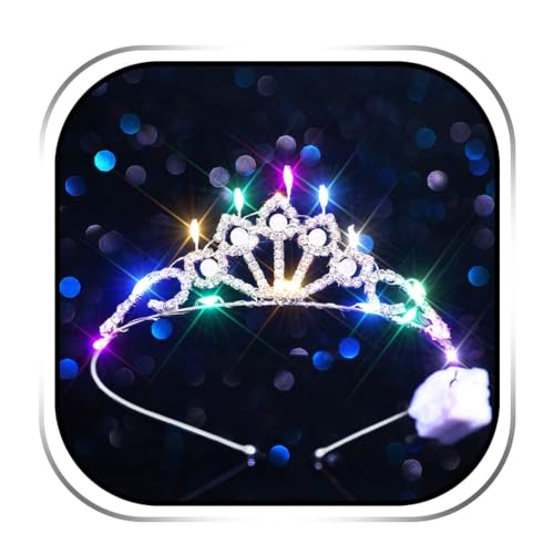 Handcess Leuchtende Funkelnde Diademe und Kronen mit Strass Silber LED Kristall kronen Stirnbänder Prinzessinnen Perlen Tiara Geburtstags kostüm Krone Party Rave Haarschmuck für Frauen und Mädchen