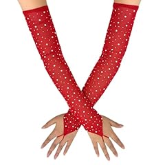 A-c- Red - Mesh Tulle Lace Fingerless Gloves