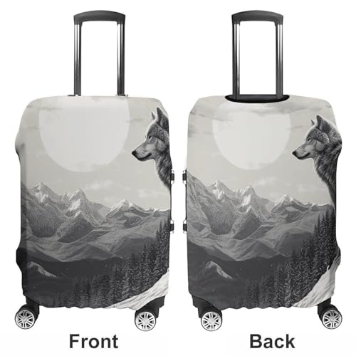 Snow Mountain Lone Wolf Luggage Cover, Washable Elastic Suitcase Cover Protector Fit 18-32 Inch Luggage3