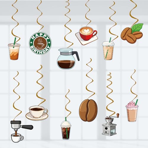Coffee Birthday Decorations Coffee Party Decor Assembled and Ready to Use Coffee Themed Party Hanging Swrils 24pcs Party Streamers Friend Birthday Party Decor Supplies
