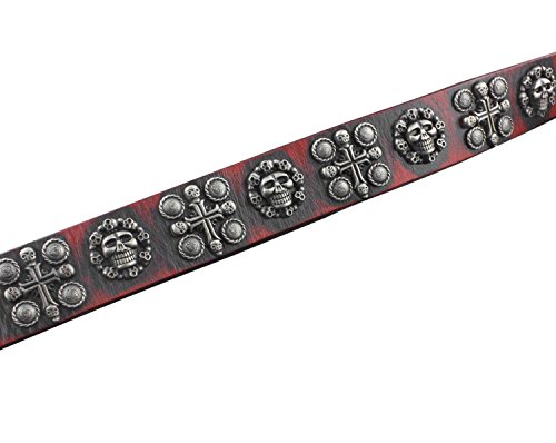 vogueteen Mens Goth Skull Cross Vintage Red Genuine Leather Belt Biker Rock One Size4