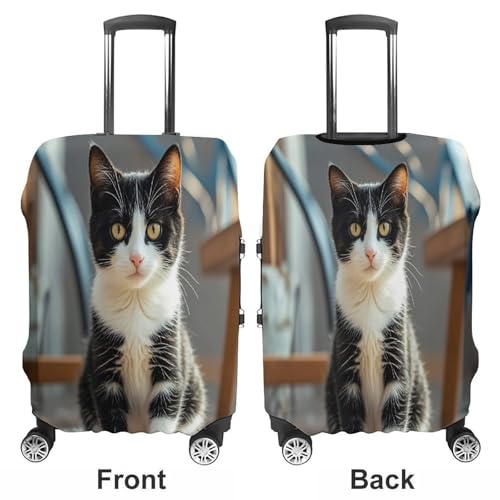 White And Black Kitten Sitting Travel Luggage Cover Washable Anti-scratch Suitcase Protector Dustproof Protective Cover Case for Wheeled Luggage Fits 19-32 Inch Luggage3
