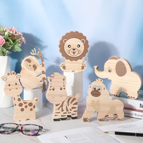 Image of Youyole 6 Pcs Safari Nursery Decor Jungle Wooden Woodland Cute Animal Room Decor Safari Animal Nursery Room Decor Nursery Shelf Decor for Boy Girl Bedroom Playroom Toddler Classroom Decorations