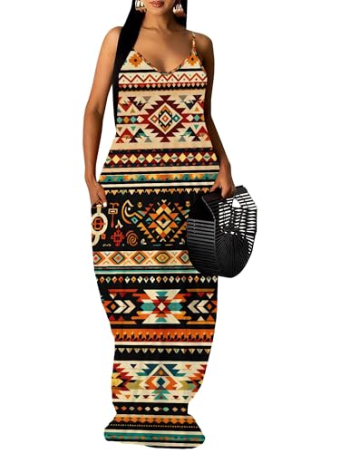 Image of Women's Summer Maxi Dress Spaghetti Strap Floral Boho Beach Long Sundress with Pockets