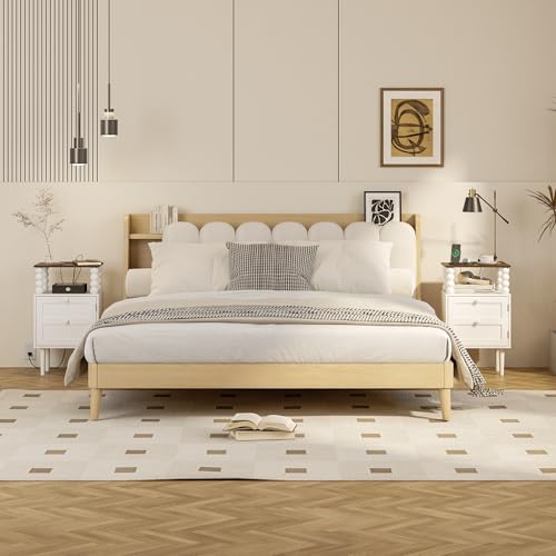 Image of Veegle White Nightstand with Charge Station,Modern Bedside Table with Storage Drawer and Open Wood Shelf, for Bedroom and Small Spaces,Night Stand with Solid Wood Legs (White)
