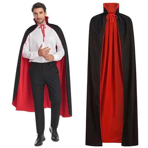 maxToonrain Reversible Black & Red Cape for Adults Easter Halloween Christmas Cloak Fancy Dress Vampire Witch Wizard Role Play for World Book Day (150CM Stand Collar)