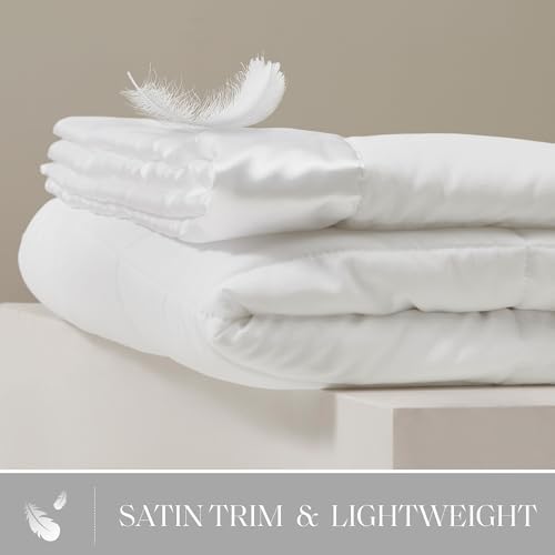 Madison Park Windom Down Alternative Blanket, Premium 3M Scotchgard Moisture Wicking Treatment, Lightweight and Soft Bed Cover For All Season, Satin Trim, White Full/Queen - Thumbnail 2