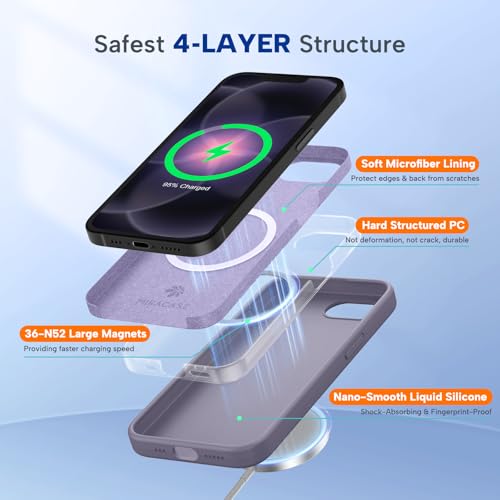 Image of Miracase Magnetic for iPhone 17e Case & iPhone 16e Case, [Soft Anti-Scratch Microfiber Lining], Compatible with MagSafe, Silicone Shockproof Protection Phone Case for iPhone 17e /16e, Lavender Gray