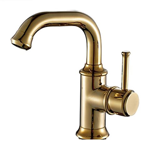 Grifo de baño caliente y frío estilo dorado corto ideal para lavabos modernos y funcionales