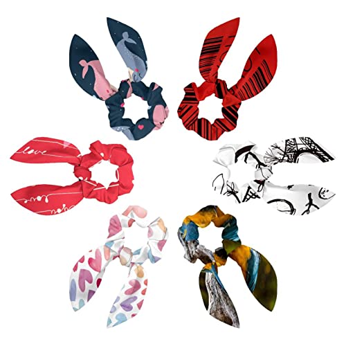 Lot de 6 chouchous en velours Love You avec oreilles de lapin et nœud