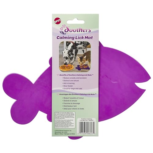 Image of SPOT Soothers Fish Lick Mat - 9.75in Slow Feeder & Calming Mat for Cats, Kittens, Medium & Large Dogs and Puppies, Food-Grade Rubber, Dishwasher Safe, Anxiety & Boredom Relief
